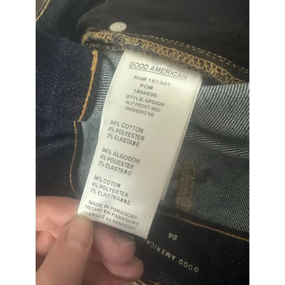 Good American Stretch Denim Indigo Midi Skirt Size 24 (Plus), NWT - Picture 12 of 12